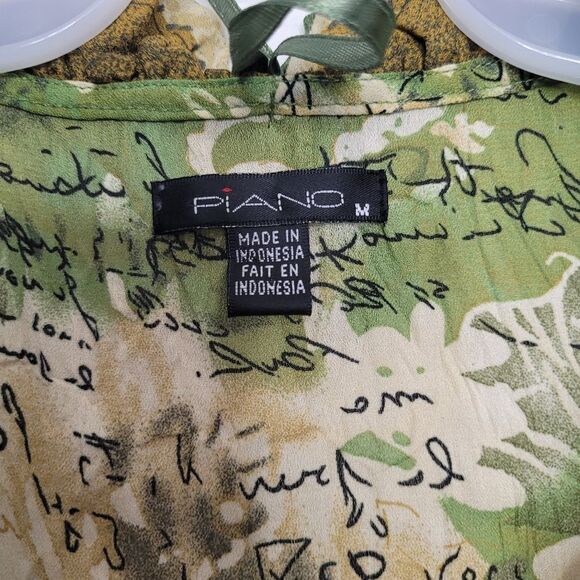 vintage y2k 90s green grunge fairy button front ruffle tie blouse size medium - Picture 5 of 8